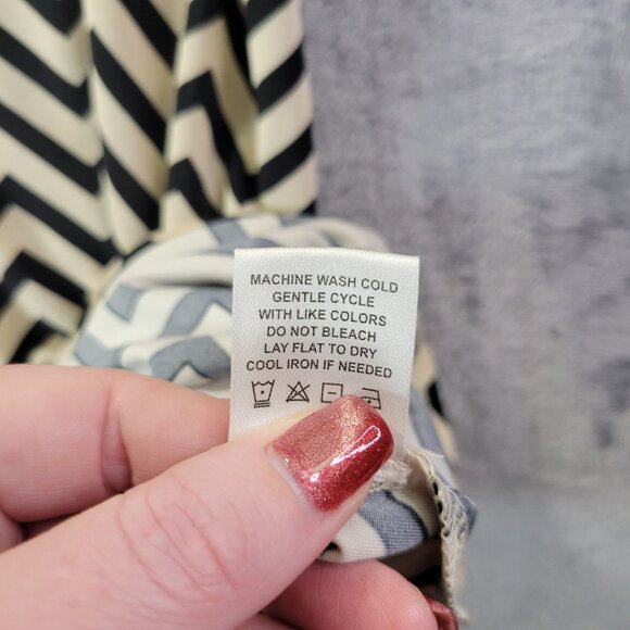 Tacera Womens L Chevron Print‎ Short Sleeve Shift Dress Cream Black Retro Casual - Picture 10 of 11